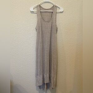 Eileen Fisher TAN & WHITE Beachy Stripe Linen Jersey Racerback Dress XS